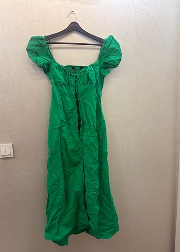 Yeşil Uzun Keten Elbise - Görsel 2