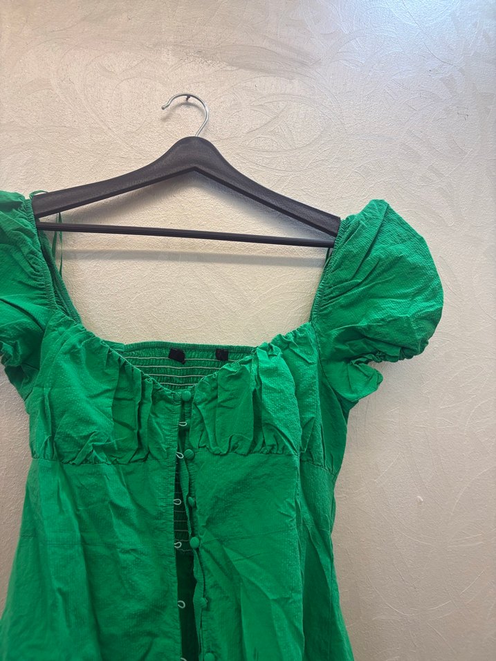 Yeşil Uzun Keten Elbise - Görsel 3