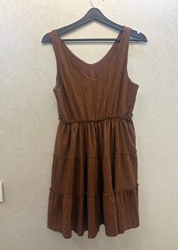 Kahverengi Kolsuz V Yaka Bohem Midi Elbise - Görsel 3