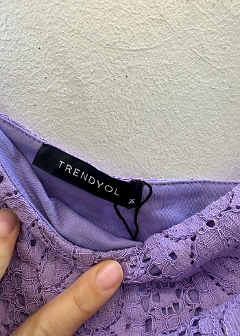Mor Nakışlı Mini Asimetrik Elbise - Görsel 2