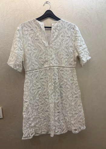 Dantel İşlemeli Beyaz Midi Bohem Elbise - Görsel 3