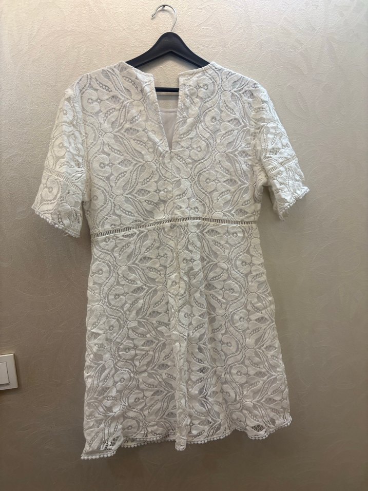 Dantel İşlemeli Beyaz Midi Bohem Elbise - Görsel 3