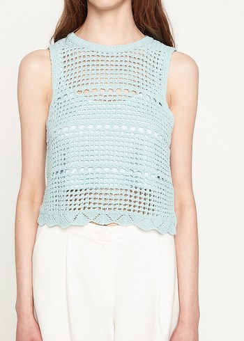 Dantel Detaylı Bej Mini Triko Crop Top - Görsel 2