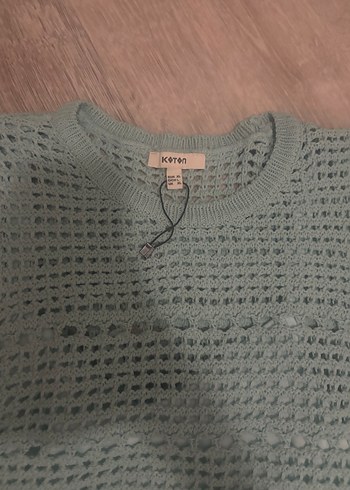 Dantel Detaylı Bej Mini Triko Crop Top - Görsel 4