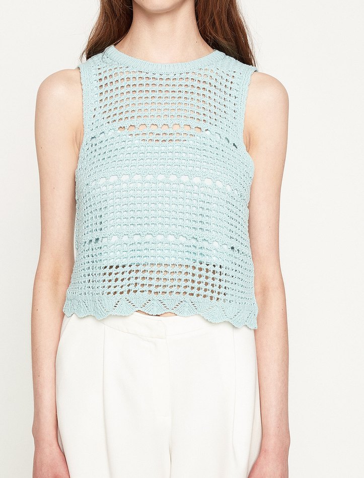 Dantel Detaylı Bej Mini Triko Crop Top - Görsel 2