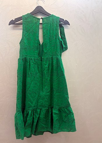 Kadın Yeşil Keten Mini Bohem Elbise - Görsel 2