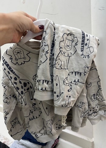 Gri Erkek Çocuk Uzun Kollu Sweatshirt ve alt takım - Görsel 2