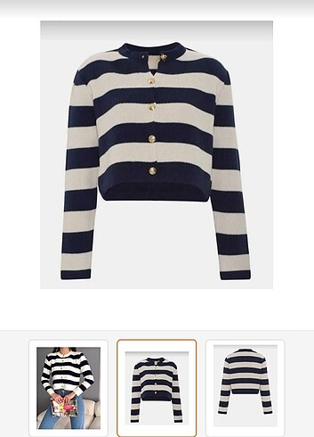 Lacivert beyaz çizgili düğmeli kazak - Görsel 3