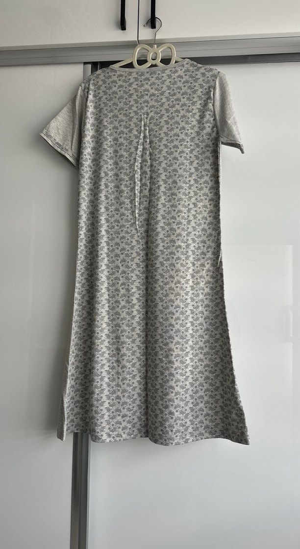 Gri Kadın Uzun Kısa Kollu Gecelik - Görsel 2