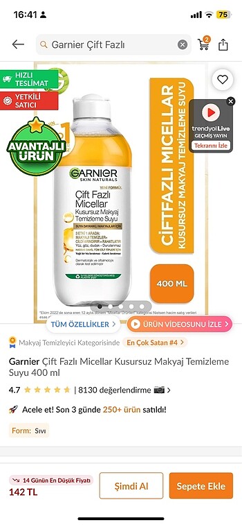 Garnier Çift Fazlı Micellar Kusursuz Makyaj Temizleme Suyu