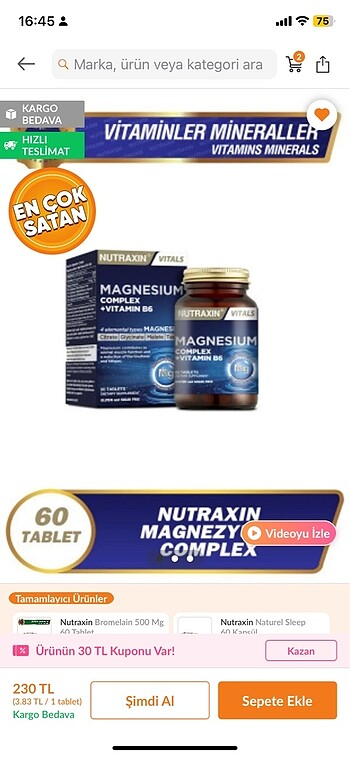 Nutraxin Magnezyum Complex 60 Tablet 125 Mg