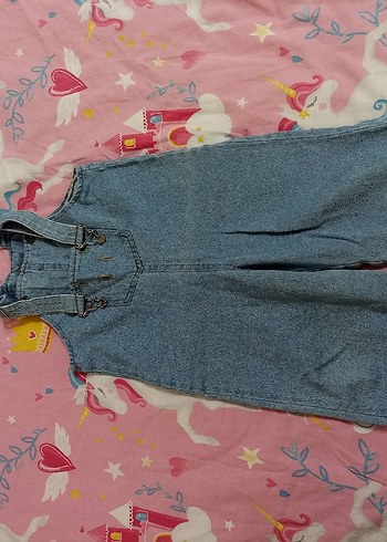 Unisex Mavi Bol Kesim Denim Salopet