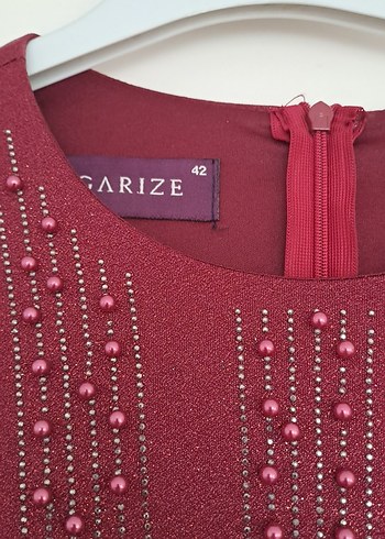42 Beden bordo Renk Bordo İşlemeli Uzun Kollu Abiye Elbise