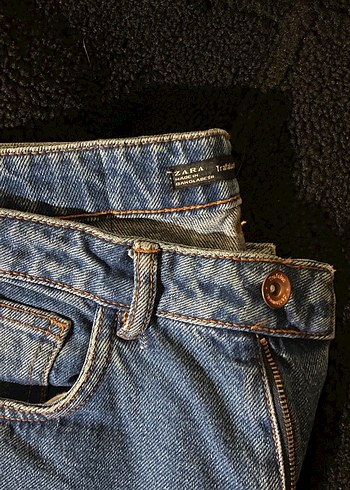 Zara Düğmeli Mavi Midi Denim Pantolon