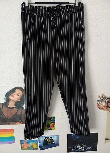 Cizgili kapri cizgi kumas pantalon