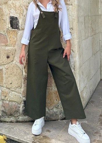 Kadın Haki Kemerli Uzun Tulum