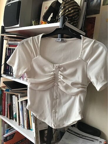 Crop fitili bluz düğmeli