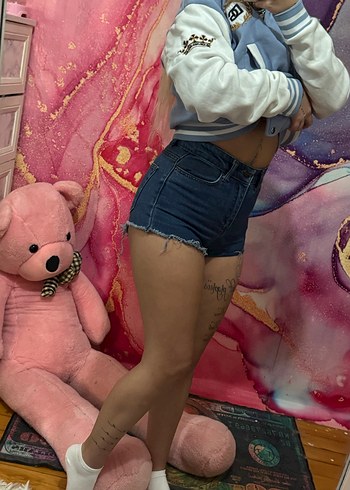 Kadın Mavi Mini Denim Şort - Görsel 2