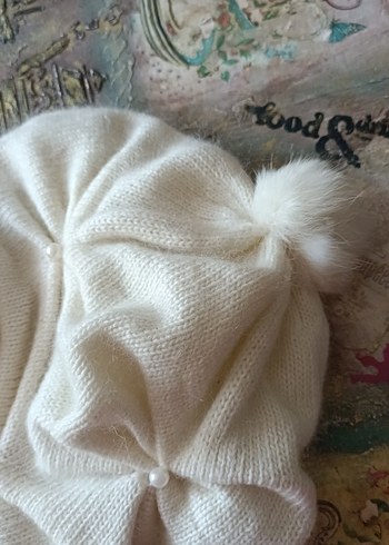 Krem rengi Örgü Kadın Bere - Görsel 3