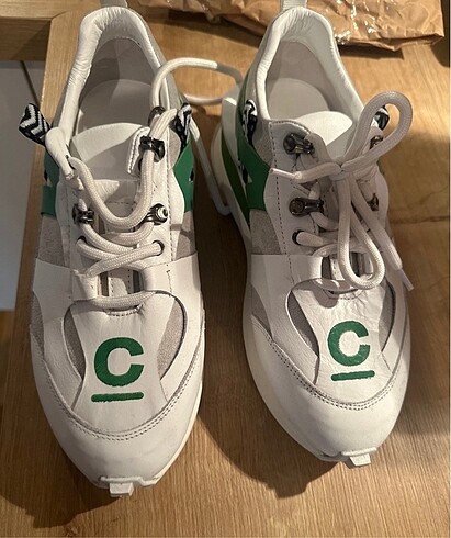 40 Beden yeşil Renk Yesıl beyaz deri spor ayakkabı