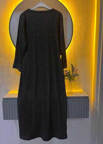 Siyah V Yaka Uzun Triko Elbise - Görsel 2