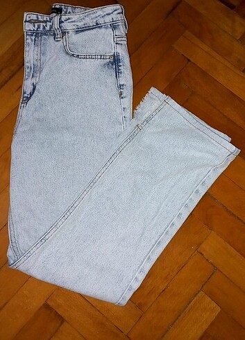 mavi yirtmacli yuksek bel slime flare jeans
