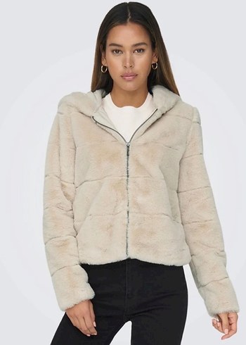 Only Only Kapüşonlu Bej Peluş Mont xs