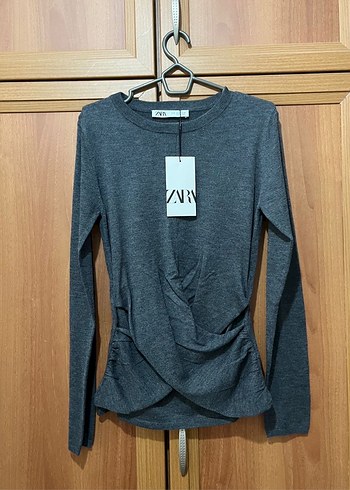Zara kruvaze gri uzun kollu bluz s
