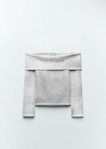 Zara Zara gümüş varaklı omzu açık sweat bluz s