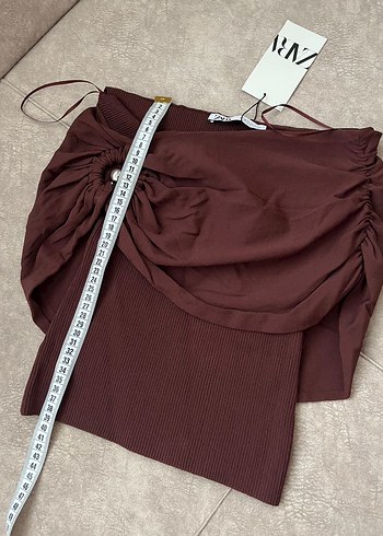 Zara Zara kahverengi omzu açık fitilli bluz xs