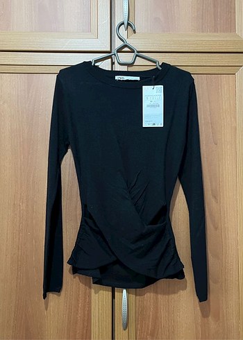 Zara siyah kruvaze uzun kollu bluz s