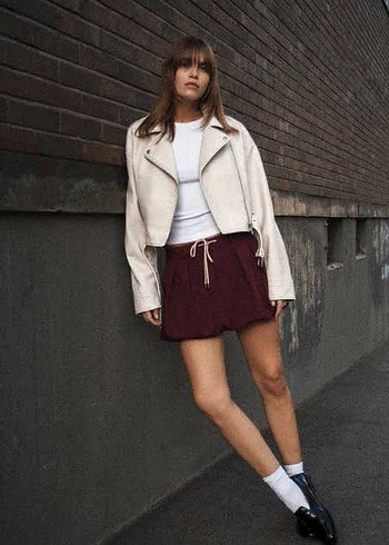 Zara krem deri biker ceket M