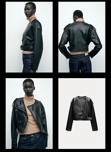m Beden Zara siyah crop deri ceket M beden