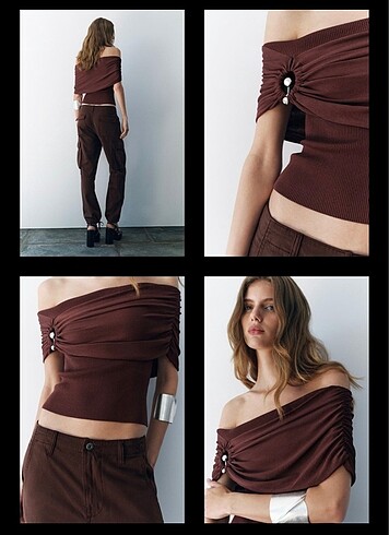 xs Beden Zara omzu açık kahverengi bluz xs beden