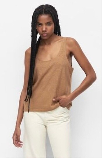 Pull and Bear Pull and bear camel taba keten askılı üst xs