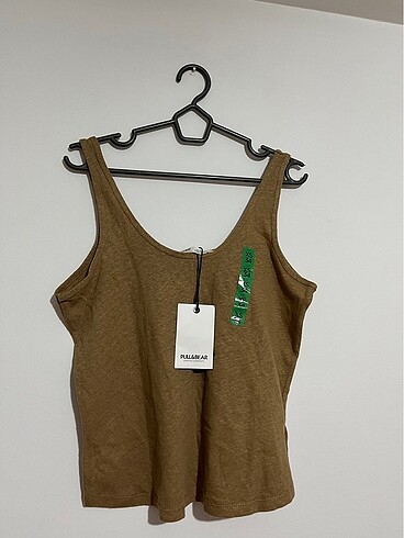 Pull and bear camel taba keten askılı üst xs