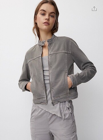 m Beden gri Renk Pull and bear eskitme gri kot ceket M