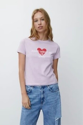 s Beden Pull and bear lila kısa kollu tshirt s