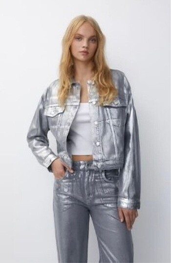 s Beden gri Renk Pull and bear gümüş kot ceket s beden