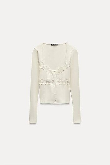 Zara Zara ekru dantelli bluz M beden