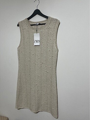 Zara Zara kolsuz krem incili elbise xl