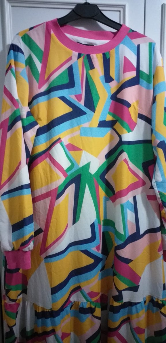 Renkli Uzun Kollu Piliseli Kadın Elbise - Görsel 2