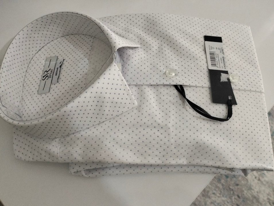 Düğmeli Beyaz Erkek Gömlek Puantiyeli - Görsel 5