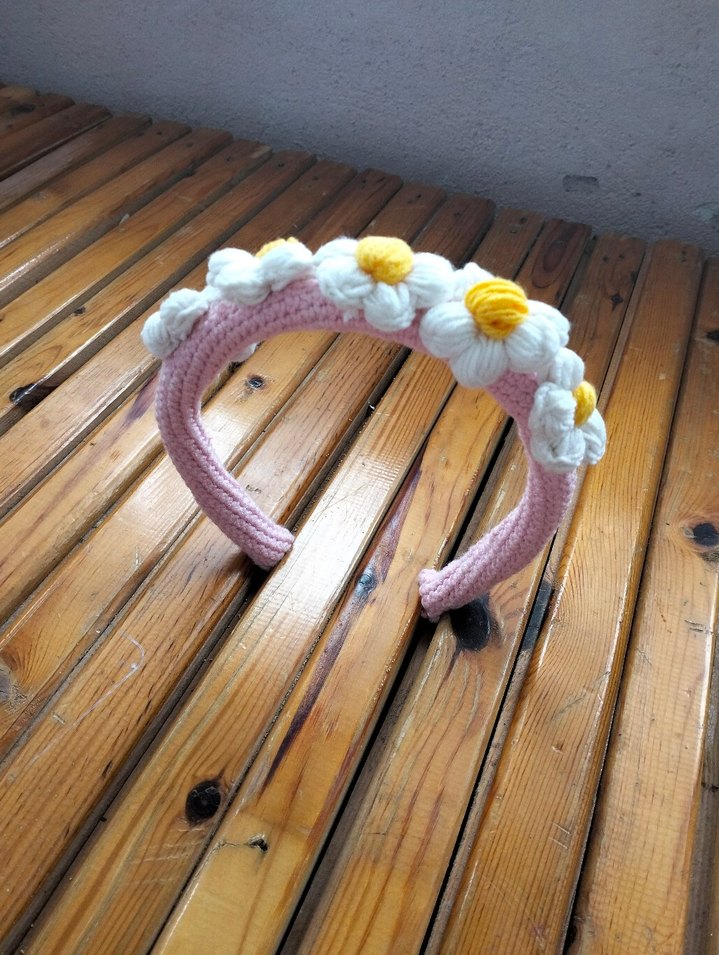 Nakışlı Örgü Çiçekli Çocuk Saç Bandı - Görsel 2