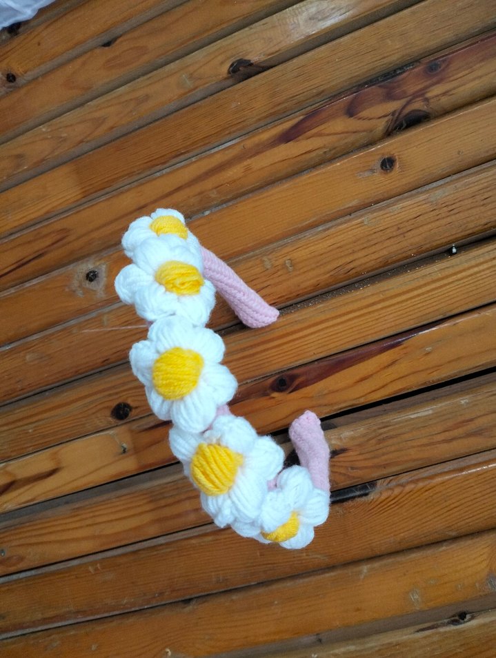 Nakışlı Örgü Çiçekli Çocuk Saç Bandı - Görsel 3