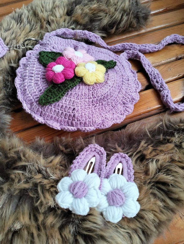 Renkli Çiçekli Bohem Örgü Çanta - Görsel 5