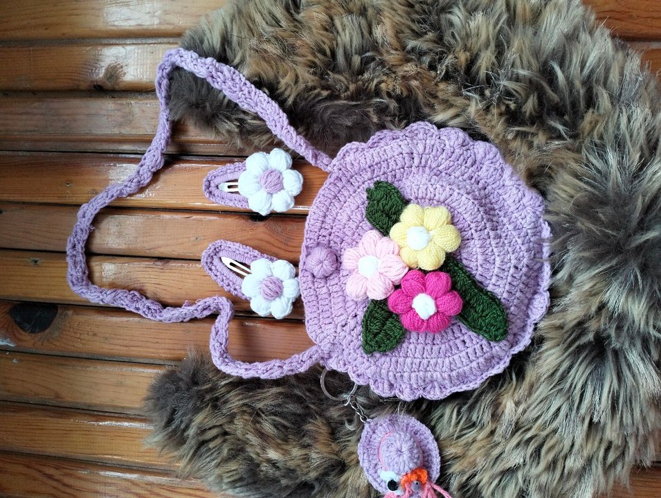 Renkli Çiçekli Bohem Örgü Çanta - Görsel 2