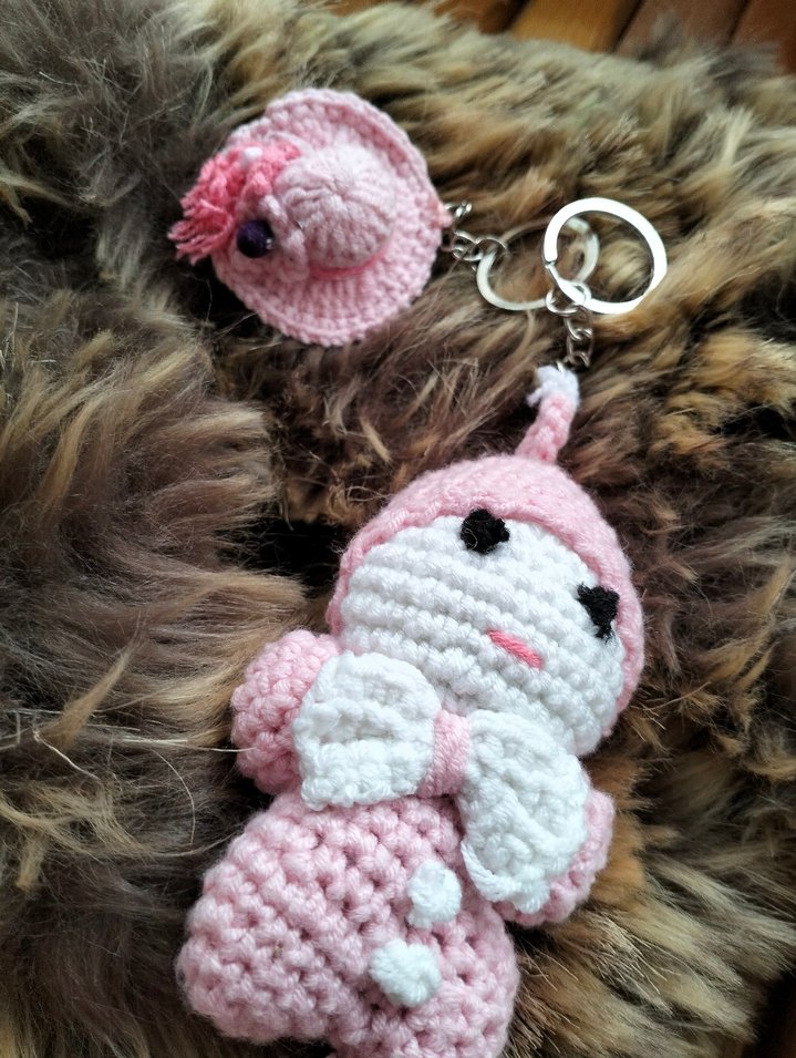 Pembe Örgü Kadın Anahtarlık Seti - Görsel 2