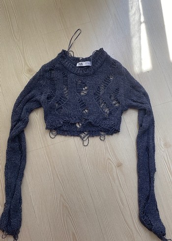 Gri Örgü Crop Kazak