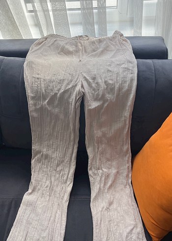 Bej Pilili Rahat Keten Kadın Pantolon